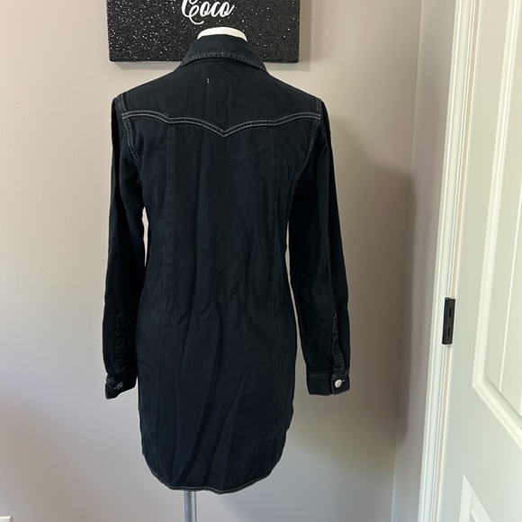 GANNI Black Denim Western Shirt Dress Long Sleeve Button Up Nashville Sz 4 - Picture 10 of 15
